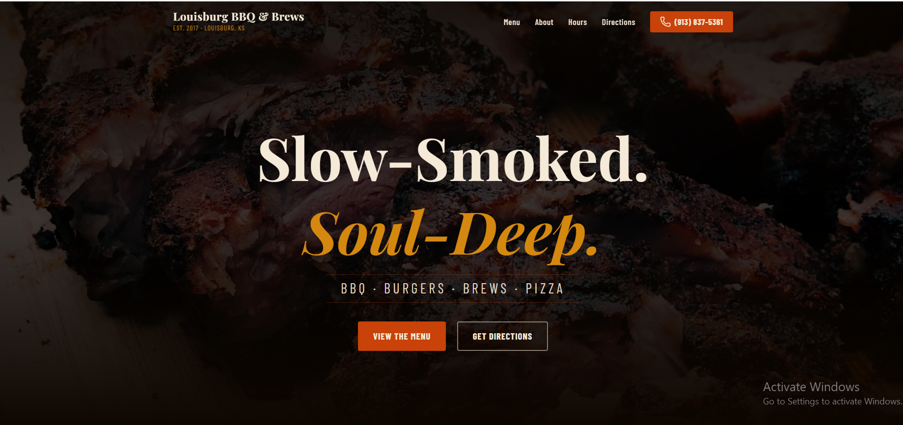Louisburg BBQ & Brews website screenshot