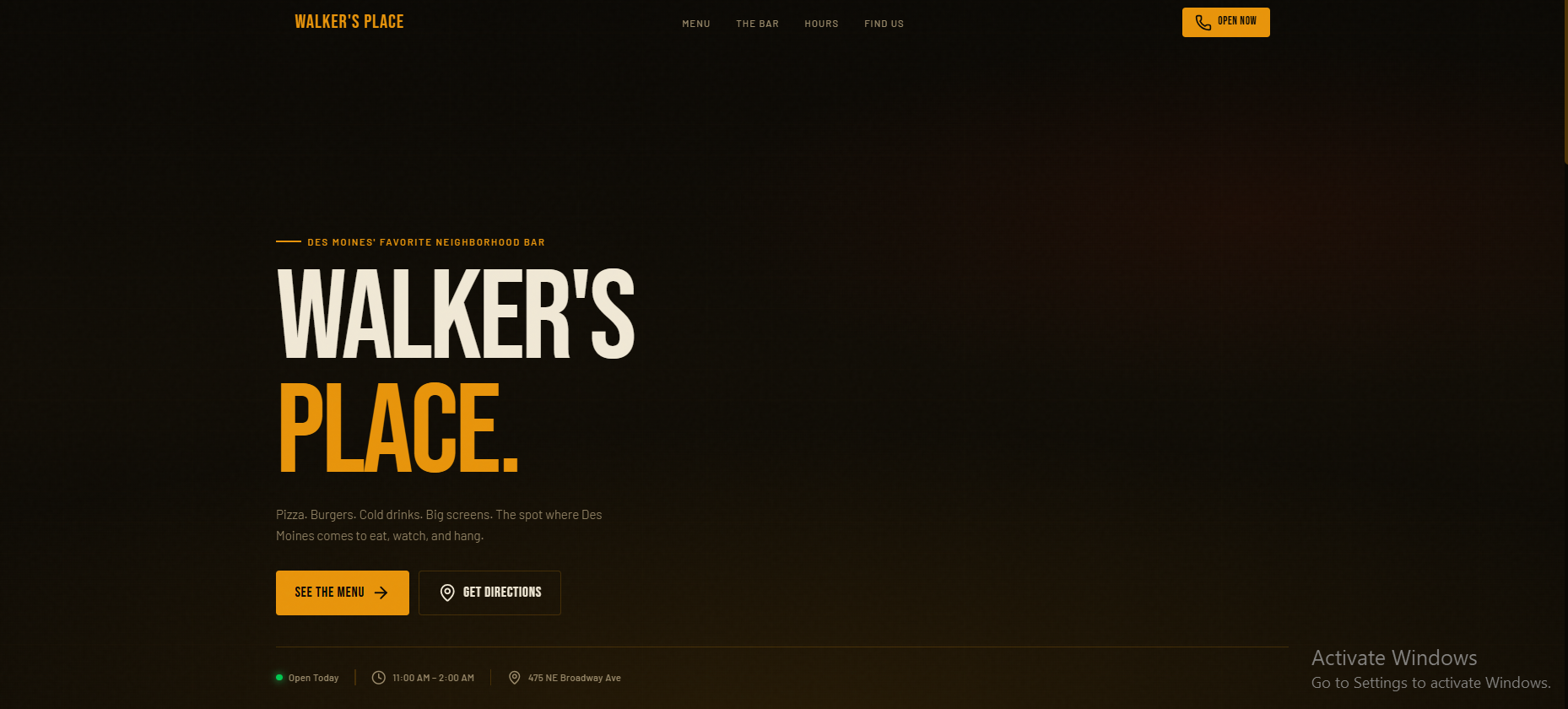 Walker's Place website preview shown on a laptop screen